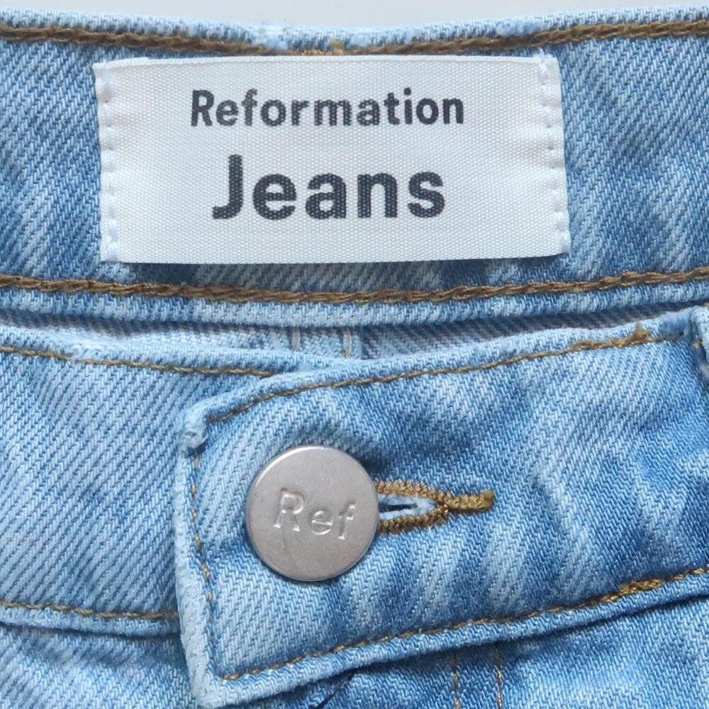 Reformation Cynthia High Rise Straight Leg Patch Jeans Tahoe Light Wash 26 - Picture 10 of 16